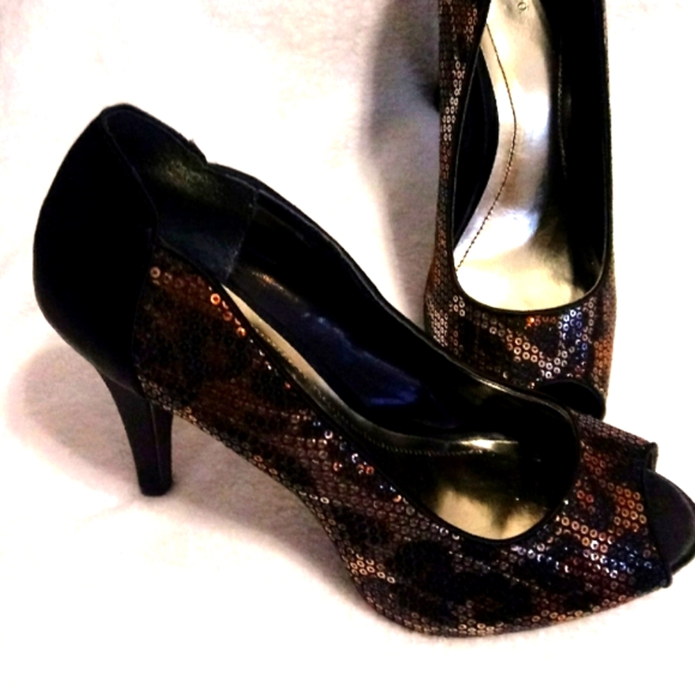 Style & Co sz 9.5 Leopard Sequins Peep Toe Heel